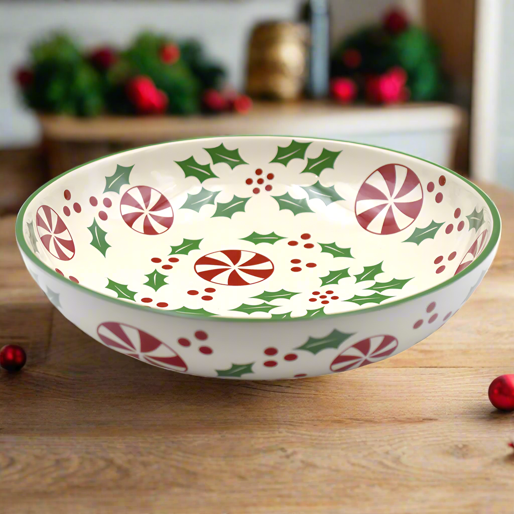 Temp-tations Holly Peppermint 4-qt Shallow Pasta Serving Bowl