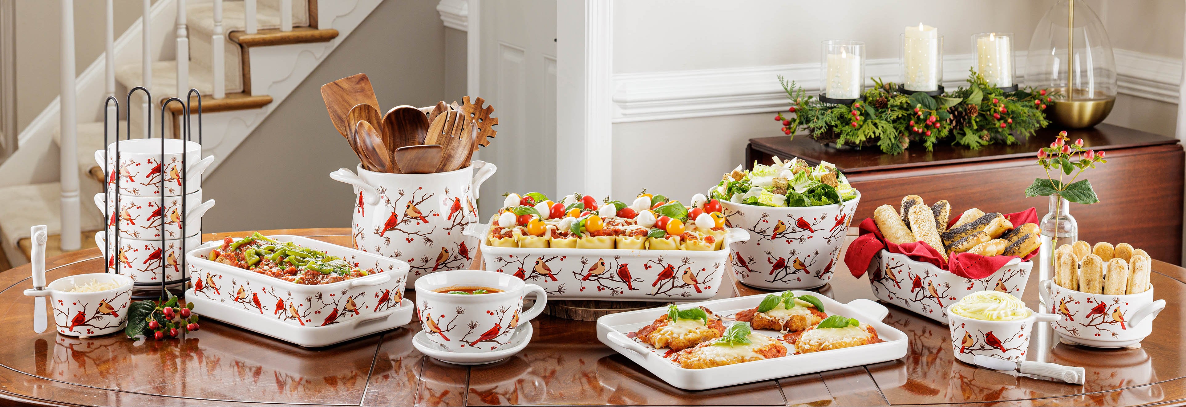 Dining table set with Temp-tations Birchwood collection dishes