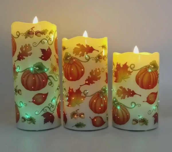 video: Fiberoptic Flameless Candles, Set of 3-Harvest