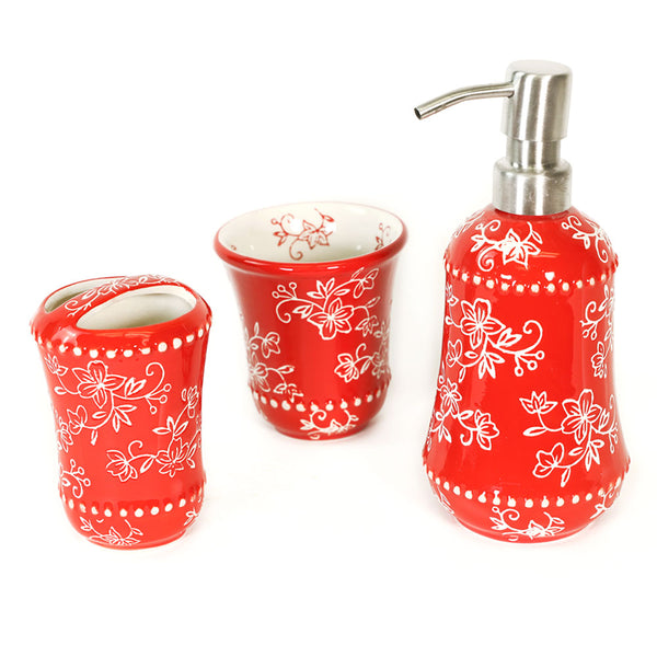 Floral Lace 3-Piece Bathroom Collection-Red