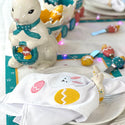 Temp-tations Set of 4 Embroidered Cloth Napkins with Ceramic Napkin Rings - Egg Hunt Easter Bunnies & Eggs