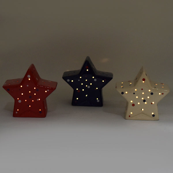 temp-tations Set of 3 Illuminated Stoneware Icons - Star Stitched
