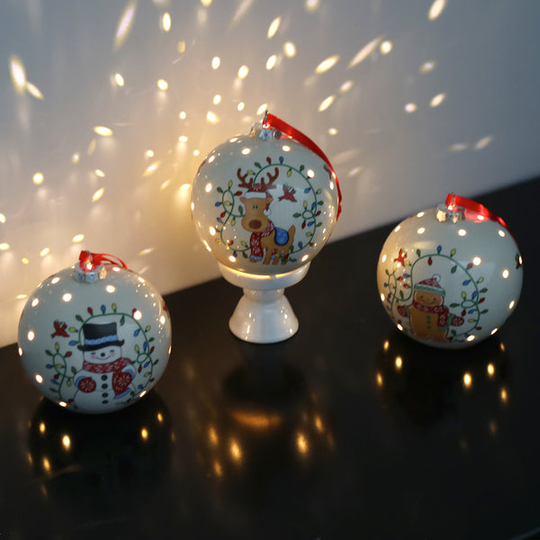 temp-tations Set of 3 Illuminated Stoneware Icons - Winter Whimsy