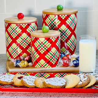 Countertop Storage Canisters, Set of 3-Holiday Plaid