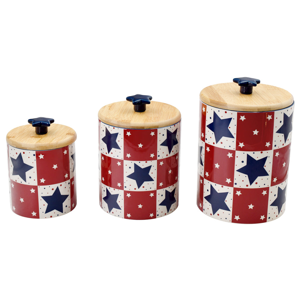 Countertop Storage Canisters, Set of 3-Star Stitched