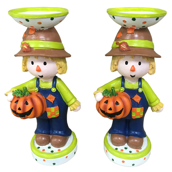 Resin Pillar Candle Holders, Set of 2-Scarecrows