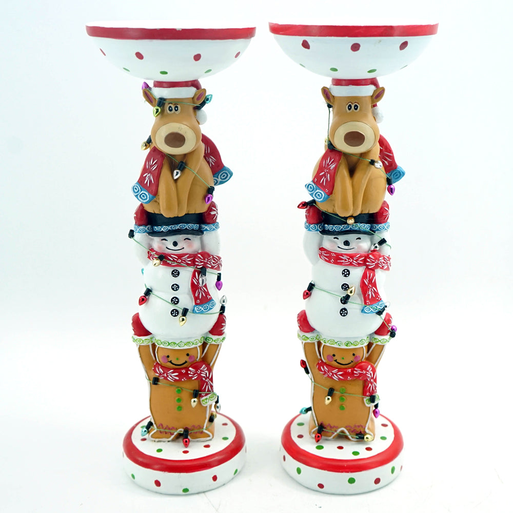 temp-tations Resin Pillar Candle Holders, Set of 2 in Christmas Winter Whimsy