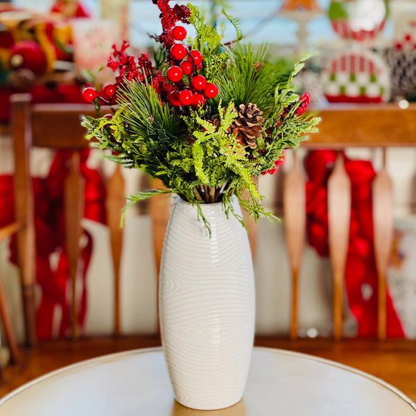temp-tations Holiday Greens Bunch in white vase on table