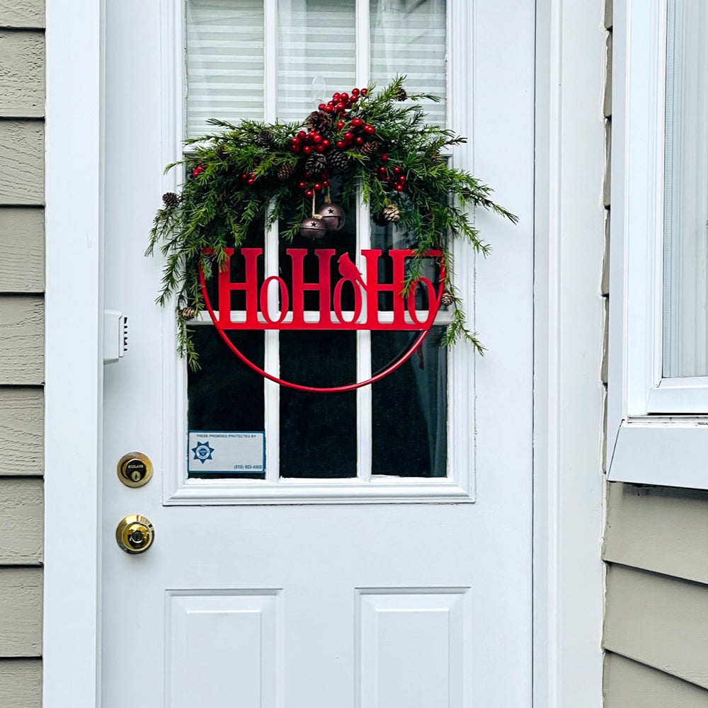 temp-tations 24" Christmas Wreath with Bells - Red with Ho Ho Ho