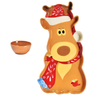 Winter Whimsy Serving Tray and Bowl Set-Whimblie Reindeer