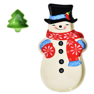 Winter Whimsy Serving Tray and Bowl Set-Mr. Bojingles Snowman