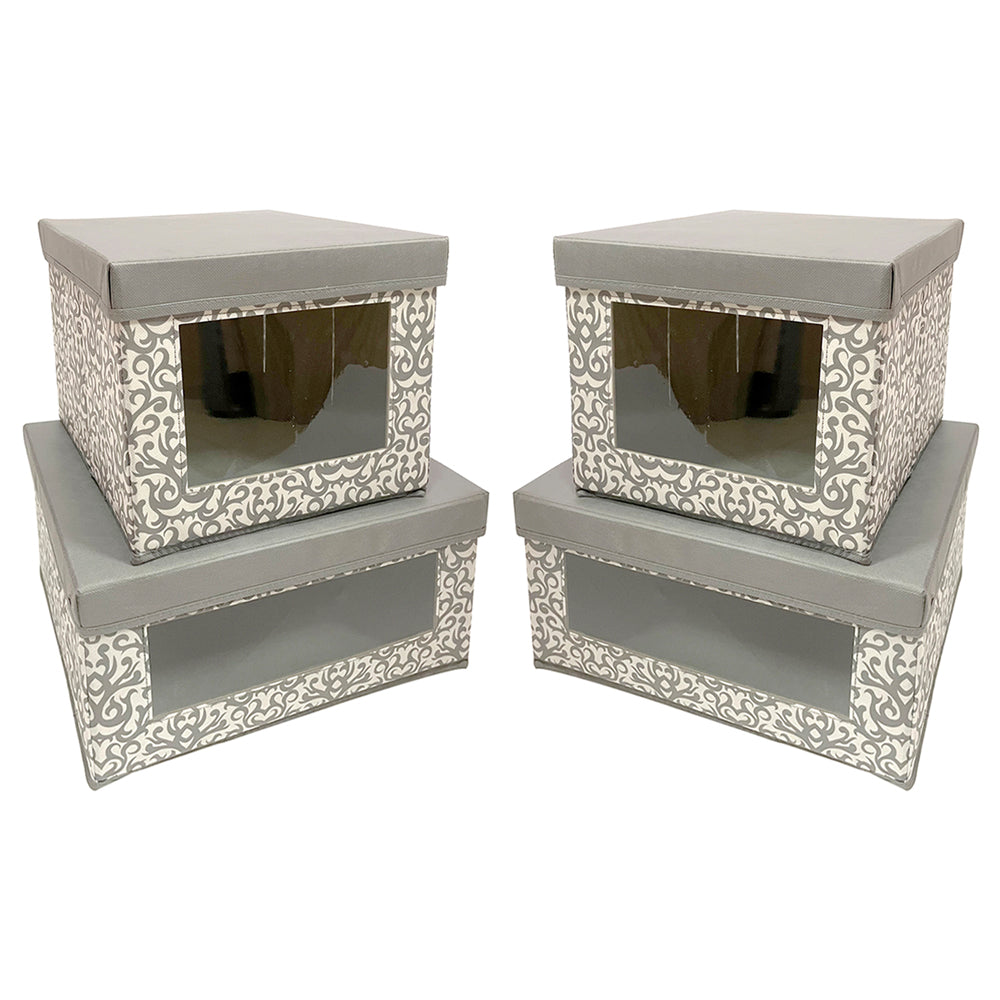 Buy grey-damask Collapsible Storage Boxes, Set of 4