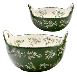 Colander & Berry Bowl Set-Floral Lace Green