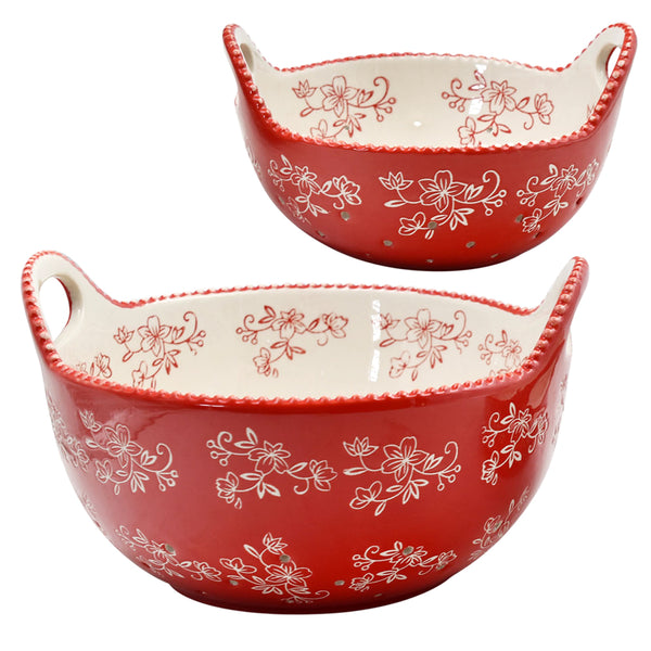 Colander & Berry Bowl Set-Floral Lace Red
