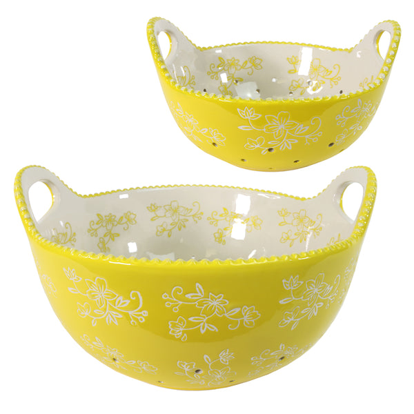 Colander & Berry Bowl Set-Floral Lace Yellow