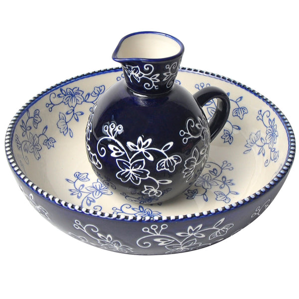 Pitcher & Bowl Set-Floral Lace Blue
