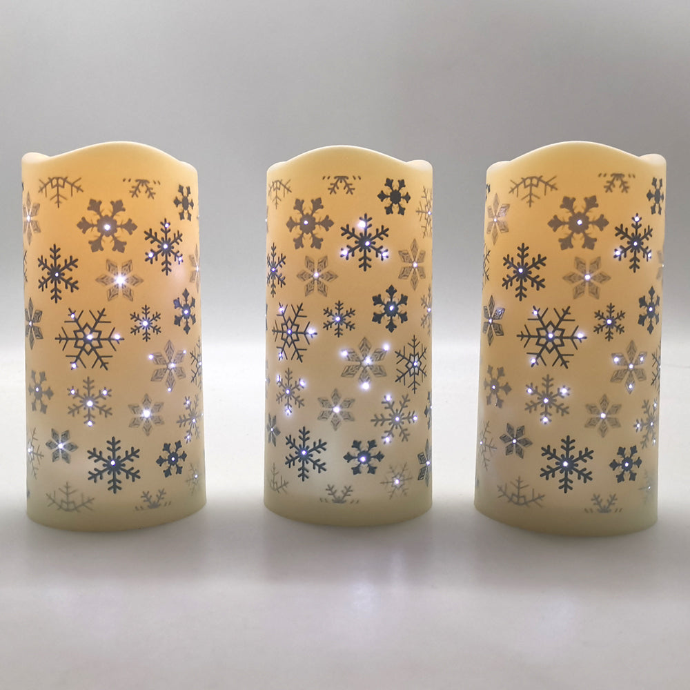 Temp-tations Set of 3 6in Fiberoptic Candles-Snowflake