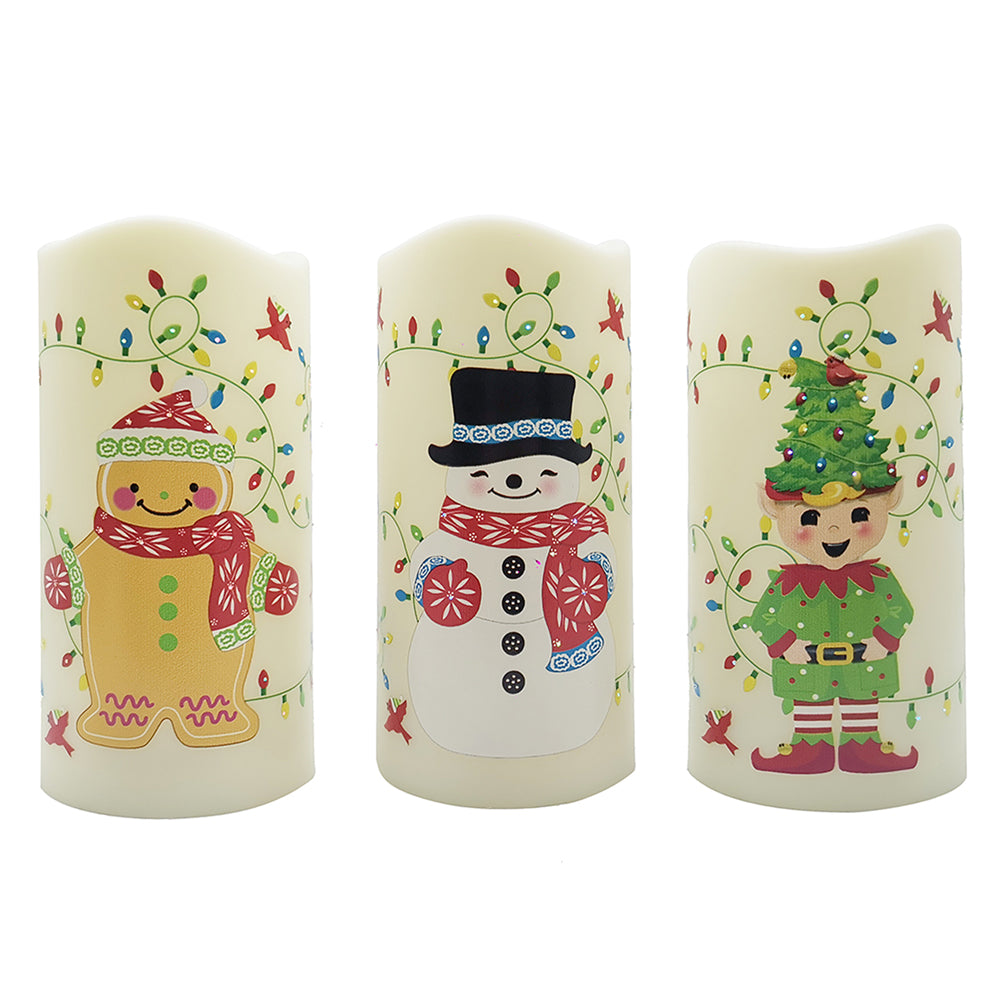 Temp-tations Set of 3 6in Fiberoptic Candles-Winter Whimsy