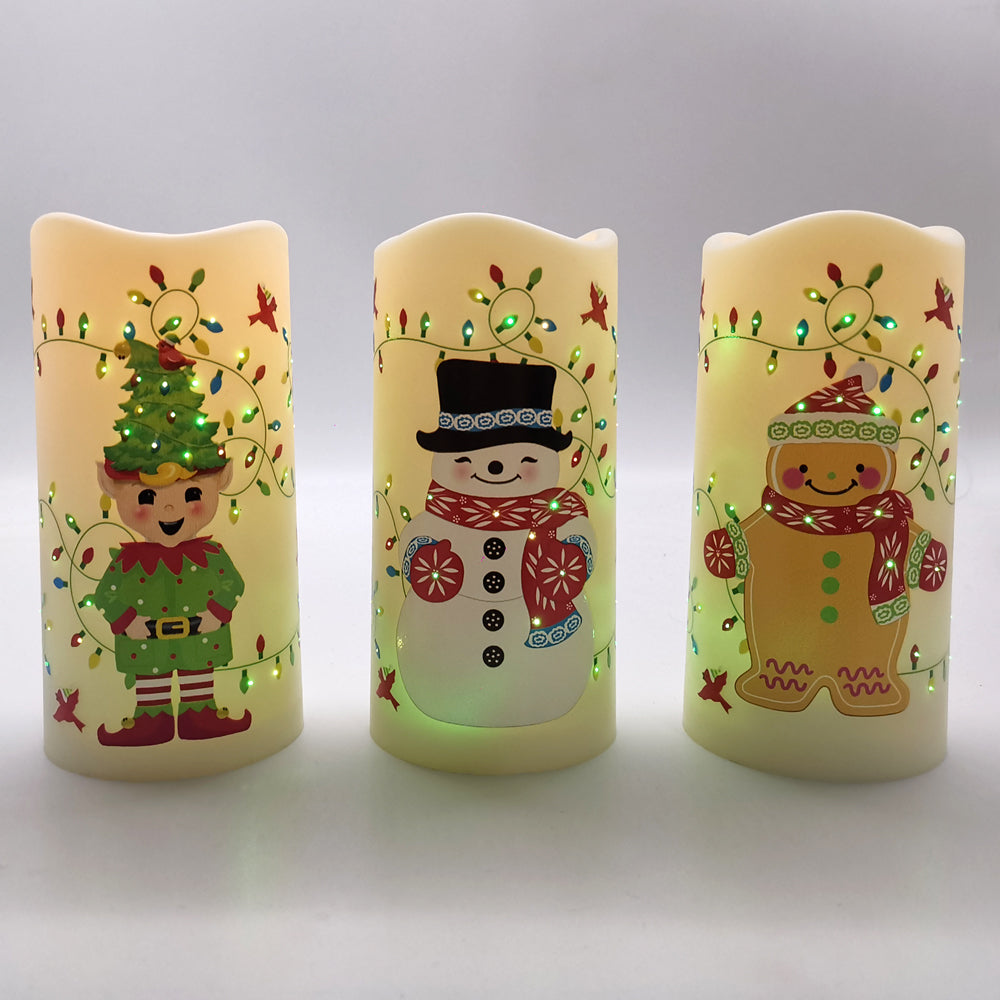 Temp-tations Set of 3 6in Fiberoptic Candles-Winter Whimsy