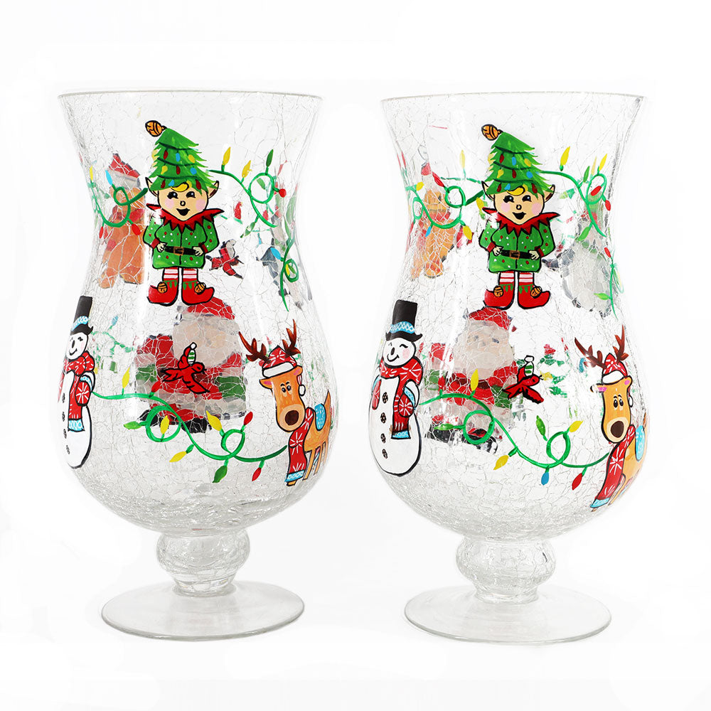Set of 2 Crackle Glass Hand-Painted Hurricanes - 0