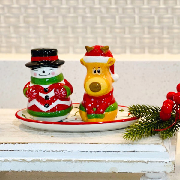 Christmas Salt & Pepper Set-Deer & Snowman