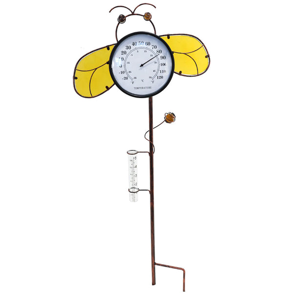 Garden Rain Gauge & Thermometer-Bee