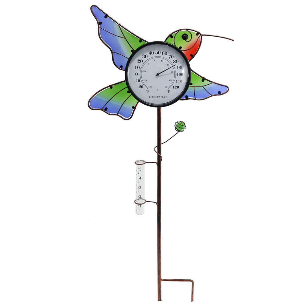 Garden Rain Gauge & Thermometer-Hummingbird