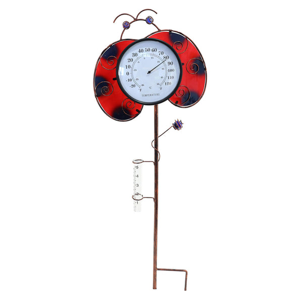 Garden Rain Gauge & Thermometer-Ladybug